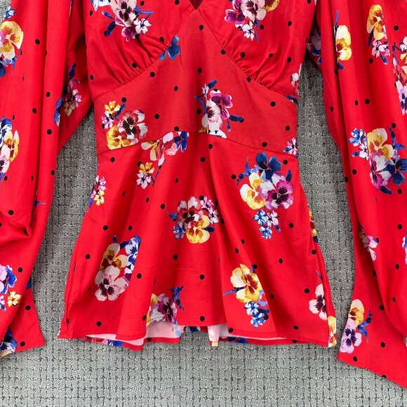 Wayward Fancies eShakti Blouse Womens S Red Floral V-Neck Bell Sleeve Lined - Picture 5 of 14